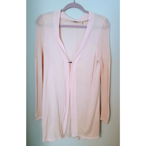 Elie Tahari Blush Pink Extrafine Merino Wool Long Cardigan Silk Lining Sz M - Picture 1 of 5